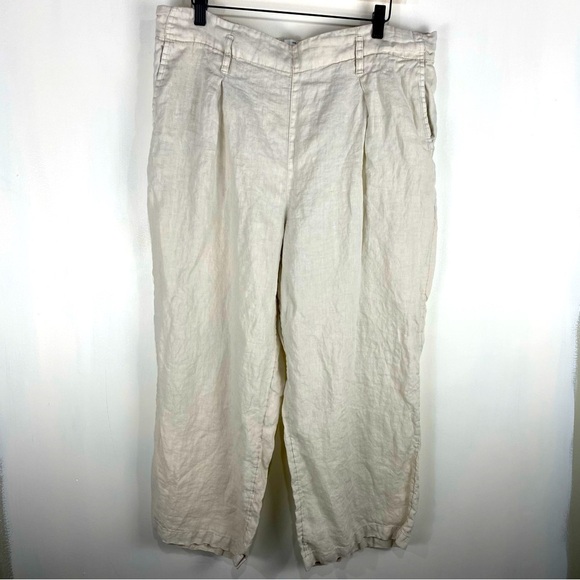 Nicole Miller 100% Linen Wide Leg Ankle Length Pull On Pants Beachy Lagenlook XL - Picture 1 of 4